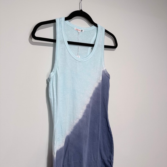 SUNDRY Tie Dye Maxi Tank Dress Blue Aqua Ombre Racerback Cotton Blend Size 1 NEW - Picture 3 of 7